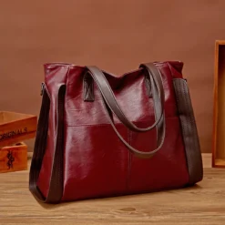 Premium Luxury Large Capacity CasualTote Handbag - Wine Red