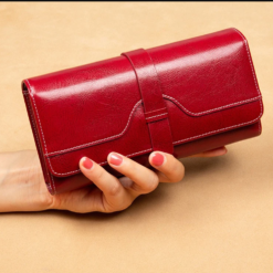 Premium Vintage Design Card holder RFID Leather Women’s Long Purse - Wine Red