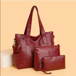 New UPGRADED 3Piece Premium New Arrival Handbag - WINE RED