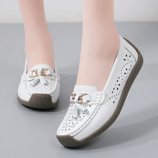 Premium Ladies Hollow Out Breathable Leather Casual Comfort Loafers - Image 6