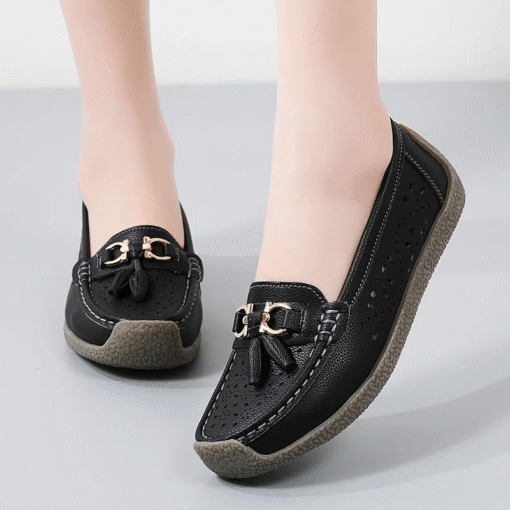 Premium Ladies Hollow Out Breathable Leather Casual Comfort Loafers - Image 4
