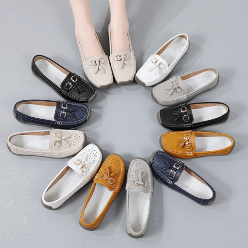 Premium Ladies Hollow Out Breathable Leather Casual Comfort Loafers - Image 10
