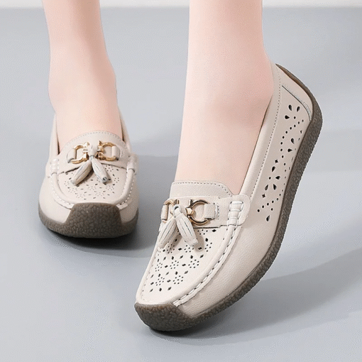 Premium Ladies Hollow Out Breathable Leather Casual Comfort Loafers - Image 5