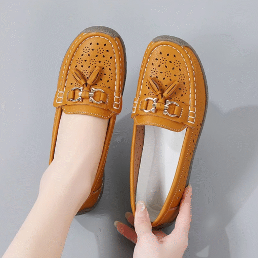 Premium Ladies Hollow Out Breathable Leather Casual Comfort Loafers - Image 11