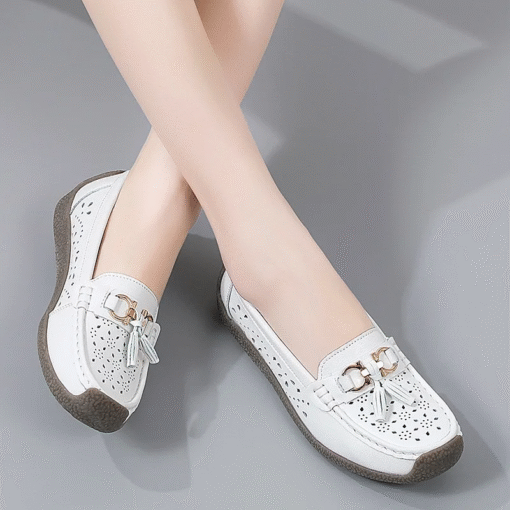 Premium Ladies Hollow Out Breathable Leather Casual Comfort Loafers - Image 9