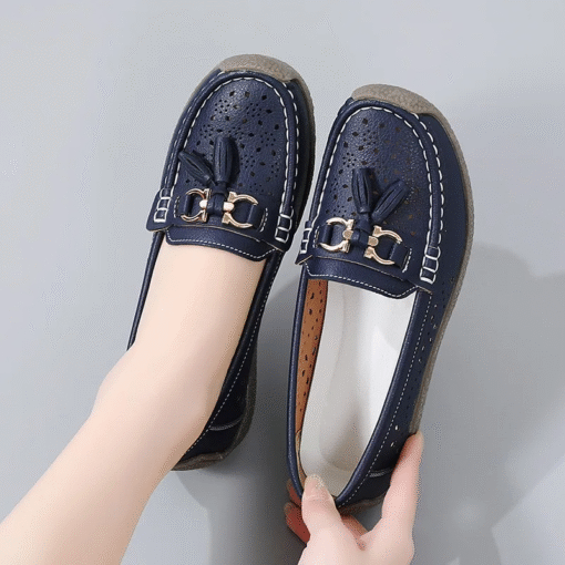 Premium Ladies Hollow Out Breathable Leather Casual Comfort Loafers - Image 8